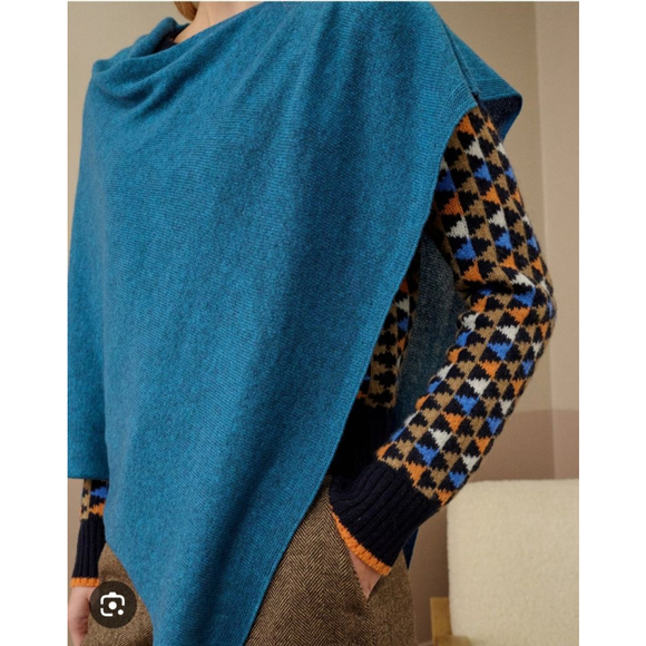 BRORA NWT Gauzy Knit Cashmere Poncho in Ocean Blue Made in Scotland One Size - Picture 3 of 7